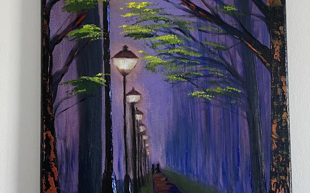 Night alley, oil painting on canvas